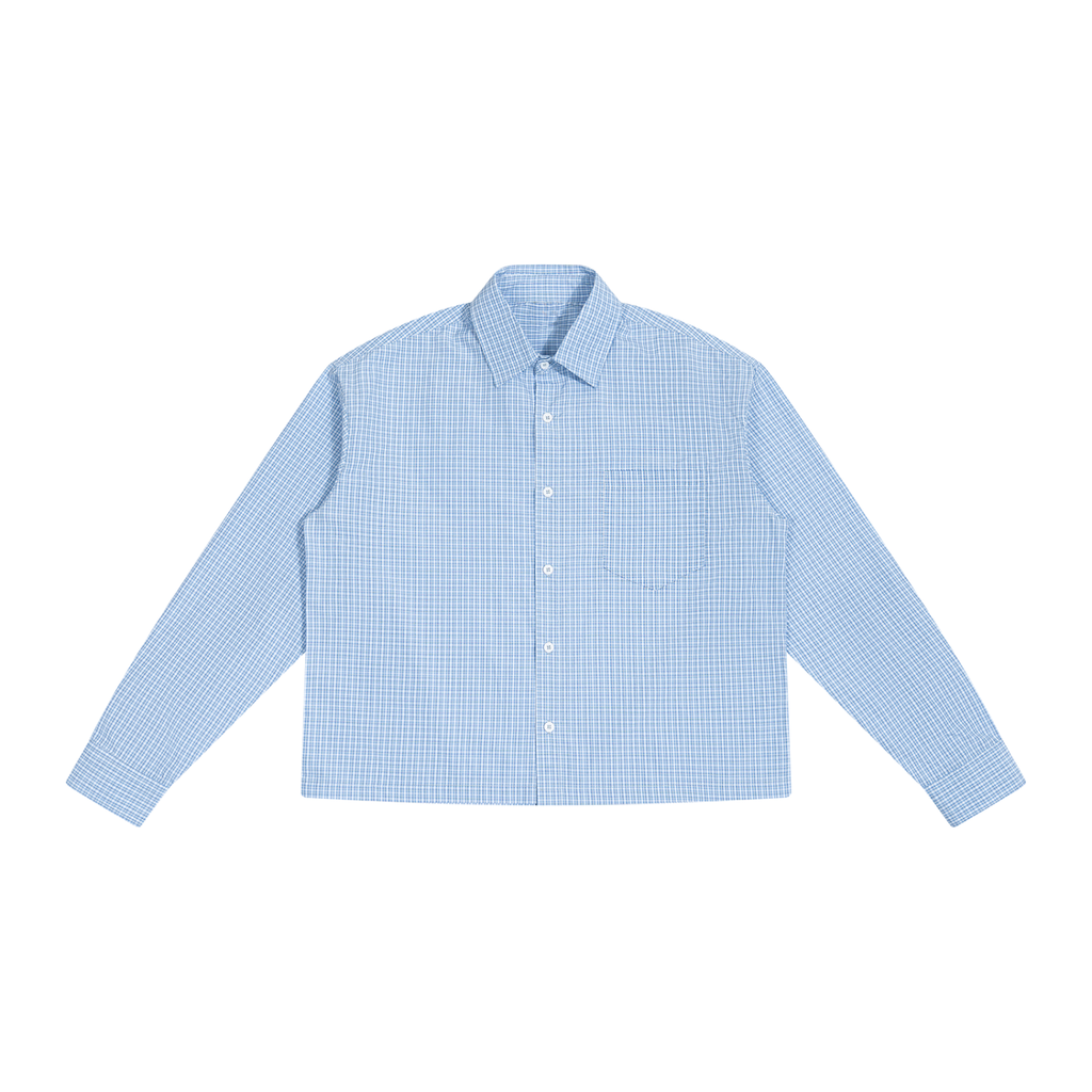 HISHER. Boxy Plaid Overshirt — Unisex Cropped Long Sleeve Shirt