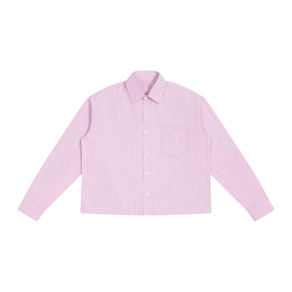 HISHER. Boxy Plaid Overshirt — Unisex Cropped Long Sleeve Shirt