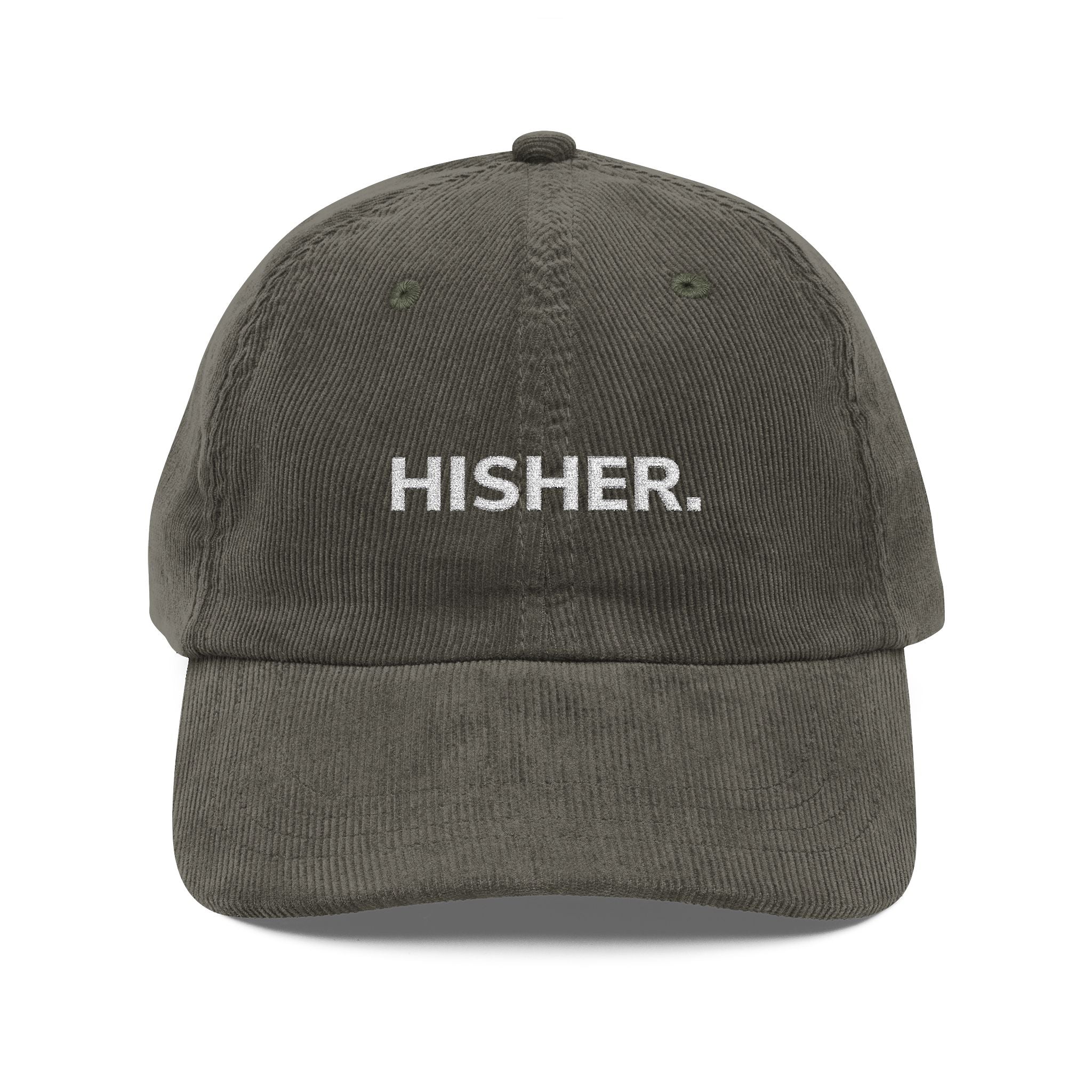 Vintage Corduroy Embroidered Cap — "HISHER" Minimal Dad Hat