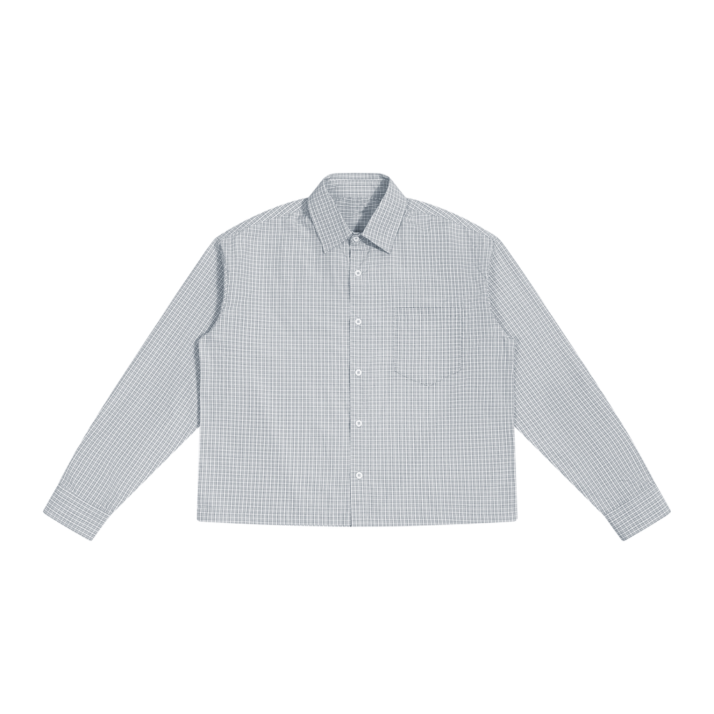 HISHER. Boxy Plaid Overshirt — Unisex Cropped Long Sleeve Shirt
