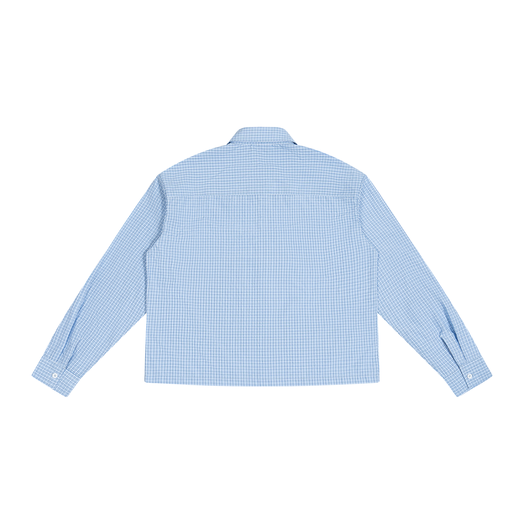 HISHER. Boxy Plaid Overshirt — Unisex Cropped Long Sleeve Shirt